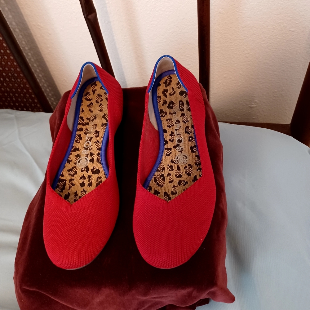 Rothy's Red Slip-On Flats with Blue Trim - Picture 2 of 4